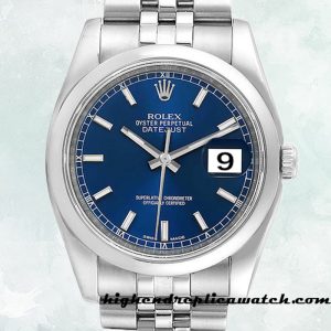 High End Replica Rolex Datejust 116200BLSJ Rolex Calibre 2836/2813 Men's Hands and Markers Silver-tone