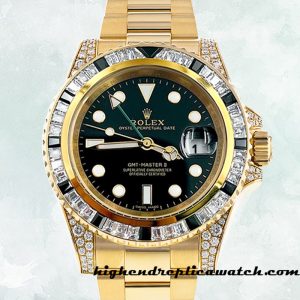 High End Replica Rolex GMT-Master II Men's 116758 Rolex Calibre 2813 Green Dial Gold-tone