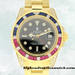 High End Replica Rolex Gmt Master Men's 116758 SAru-78208 Rolex Calibre 2836/2813 16mm Gold-tone