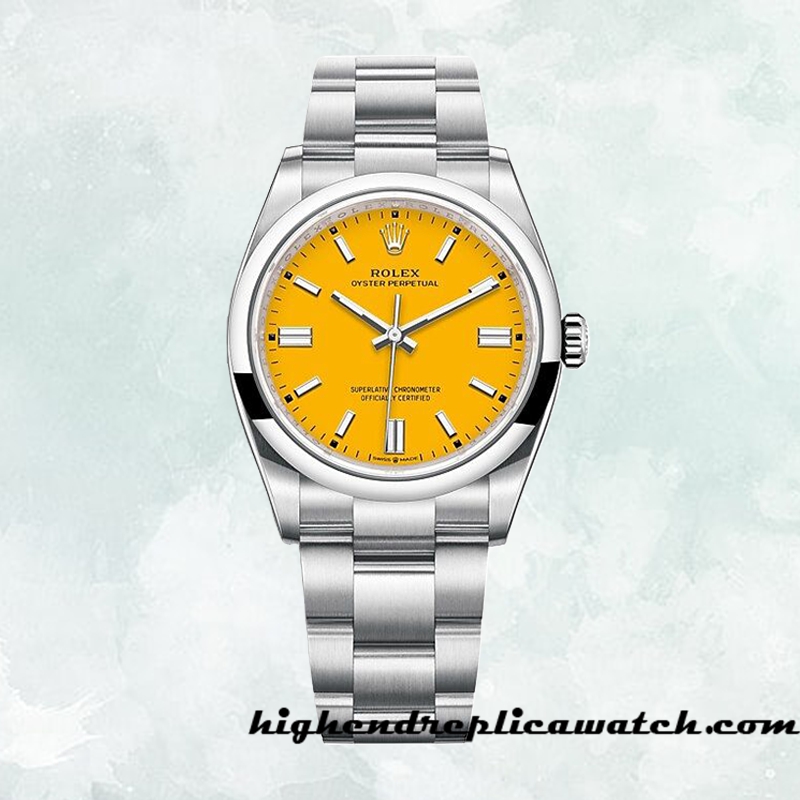 High End Replica Rolex Oyster Perpetual Rolex Calibre 2836/2813 m124300-0004 Unisex Around 15mm Yellow Dial - Image 2