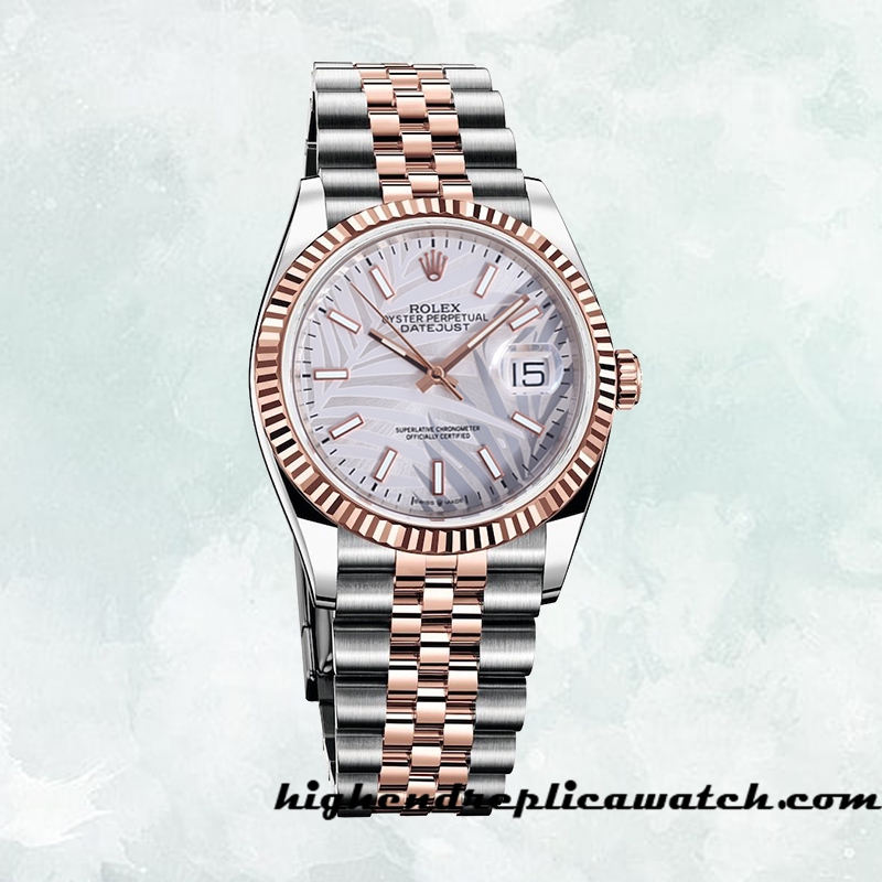 High End Replica Rolex Datejust Rolex Calibre 2836/2813 M126231-0031 Men's Silver Palm Motif Dial - Image 2
