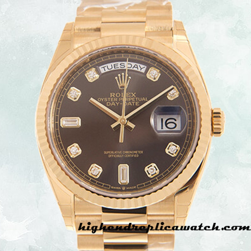 High End Replica Rolex Day-date Unisex Rolex Calibre 2836/2813 m128238-0022 Gold-tone 12mm