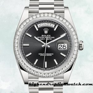 High End Replica Rolex Day-Date 228349BKSP Men's Rolex Calibre 2836/2813 Silver-tone Automatic