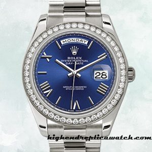 High End Replica Rolex Day-Date 228349BLRP Rolex Calibre 2836/2813 Men's Silver-tone