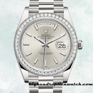High End Replica Rolex Day-Date 228349SSP Rolex Calibre 2836/2813 Men's Silver Stripe Dial
