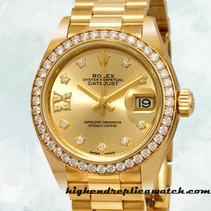 High End Replica Rolex Datejust m279138rbr-0006 Ladies Rolex Calibre 2671 Champagne Diamond Dial