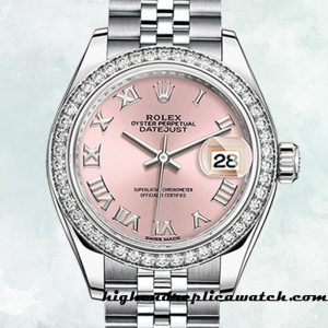 High End Replica Rolex Datejust Ladies m279384rbr-0005 Rolex Calibre 2671/Mingzhu Engine Pink Dial Silver-tone