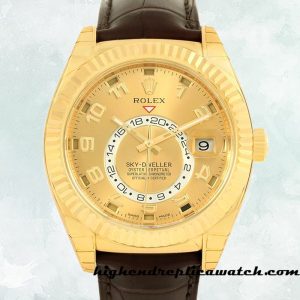 High End Replica Rolex Sky-dweller Men's 326138 Rolex Calibre 9015/Mingzhu Engine Champagne Dial Automatic