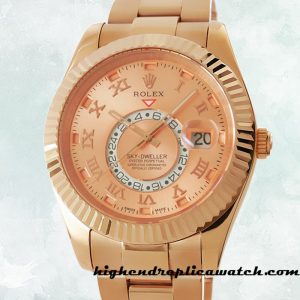 High End Replica Rolex Sky-dweller Rolex Calibre 2836/2813 326935PRO Men's Rose Gold-tone Sundust Dial