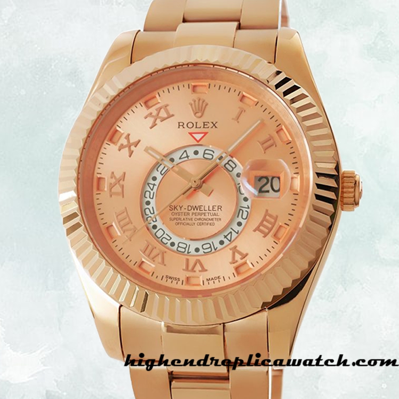 High End Replica Rolex Sky-dweller Rolex Calibre 2836/2813 326935PRO Men's Rose Gold-tone Sundust Dial