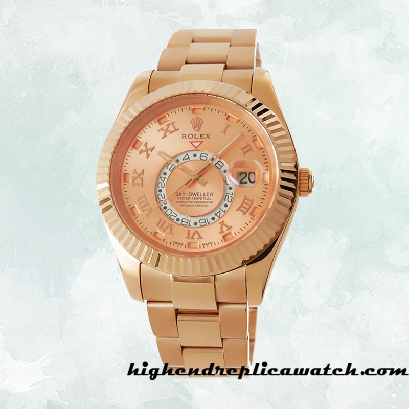 High End Replica Rolex Sky-dweller Rolex Calibre 2836/2813 326935PRO Men's Rose Gold-tone Sundust Dial - Image 2