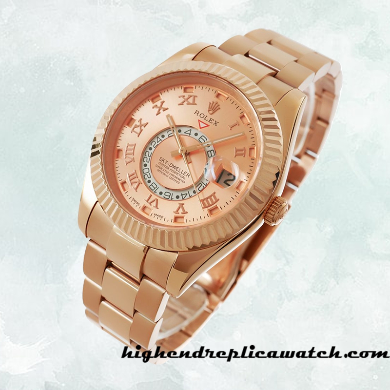High End Replica Rolex Sky-dweller Rolex Calibre 2836/2813 326935PRO Men's Rose Gold-tone Sundust Dial - Image 3