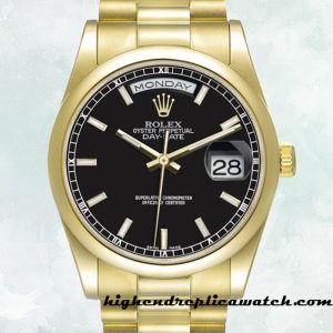 High End Replica Rolex Day-Date 118208 Rolex Calibre 2836/2813 Men's Gold-tone 12mm