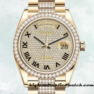 High End Replica Rolex Day-Date m118348-0013 Men's Rolex Calibre 2836 Champagne Dial Gold-tone