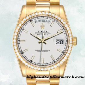 High End Replica Rolex Day-Date m118348-0098 Men's Rolex Calibre 2836/2813 12mm Gold-tone