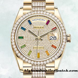 High End Replica Rolex Day-Date m128348rbr-0031 Men's Rolex Calibre 2836 Diamond Pave Dial Gold-tone