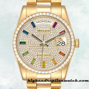 High End Replica Rolex Day-Date Men's m128348rbr-0030 Rolex Calibre 2836/2813 Diamond Pave Dial