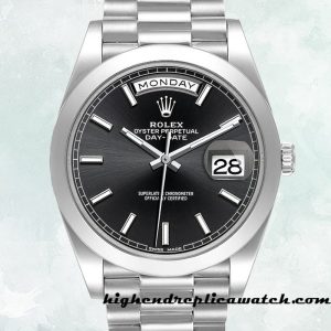 High End Replica Rolex Day-Date m228206-0031 Rolex Calibre 2836/2813 Men's Black Dial Silver-tone