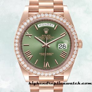 High End Replica Rolex Day-Date m228345rbr-0011 Men's Rolex Calibre 2836/2813 Green Dial 15mm