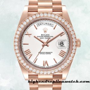 High End Replica Rolex Day-Date m228345rbr-0012 Men's Rolex Calibre 2836/2813 White Dial