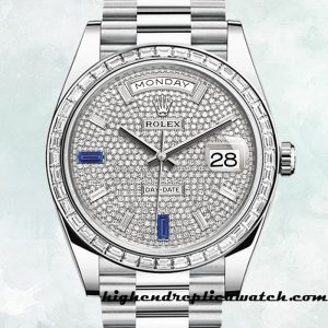 High End Replica Rolex Day-Date m228396tbr-0021 Men's Rolex Calibre 2836  Diamond Paved Dial