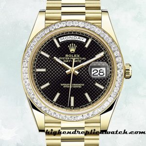 High End Replica Rolex Day-Date m228398tbr-0004 Rolex Calibre 2836/2813 Men's Hands and Markers Black Dial