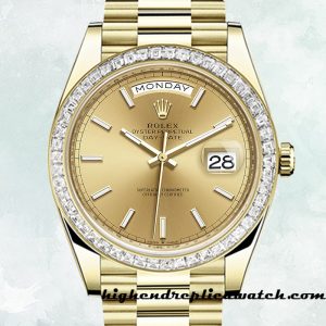 High End Replica Rolex Day-Date Rolex Calibre 2836/2813 m228398tbr-0007 Men's Hands and Markers Champagne Dial