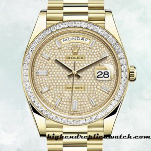 High End Replica Rolex Day-Date Men's Rolex Calibre 2836/2813 m228398tbr-0036 Diamond Paved Dial Gold-tone