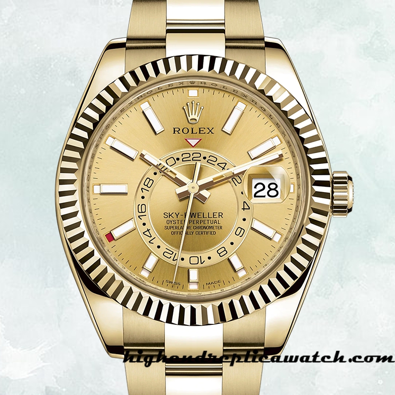 High End Replica Rolex Sky-dweller Men's Rolex Calibre 2836/2813 326938 Gold-tone