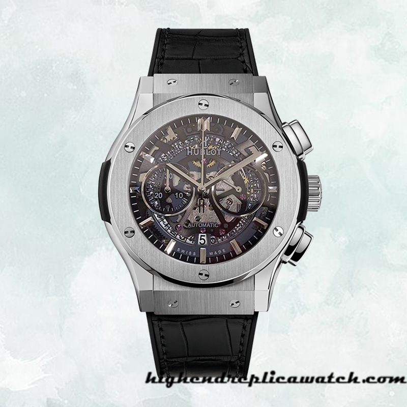 High End Replica Hublot Tourbillon Skeleton Titanium 506.NX.0170.LR 45mm Men Leather Strap Silver-tone - Image 2
