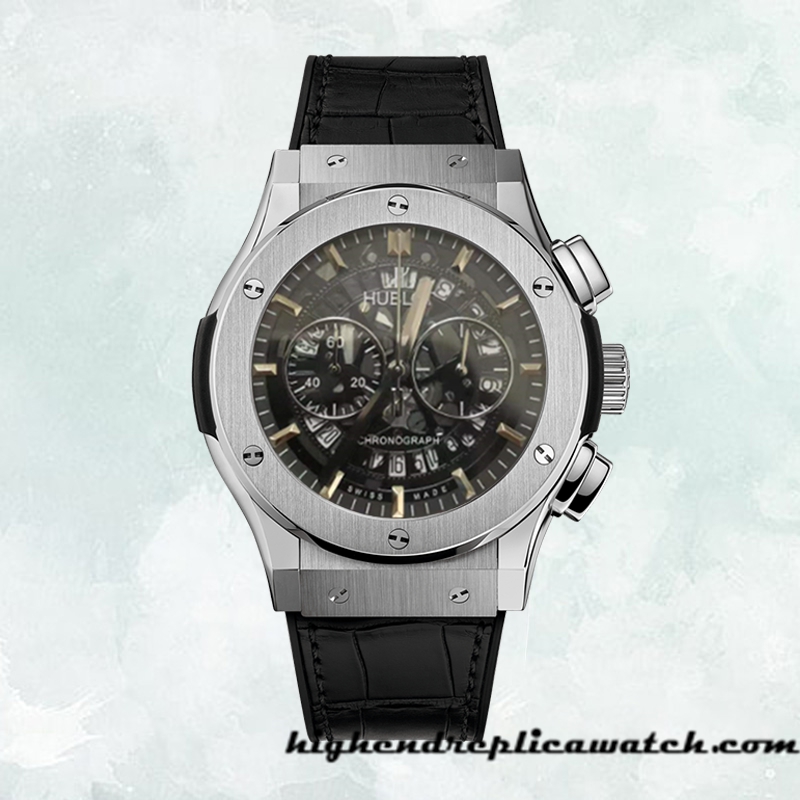 High End Replica Hublot Tourbillon Skeleton Titanium 506.NX.0170.LR 45mm Men Leather Strap Silver-tone - Image 6