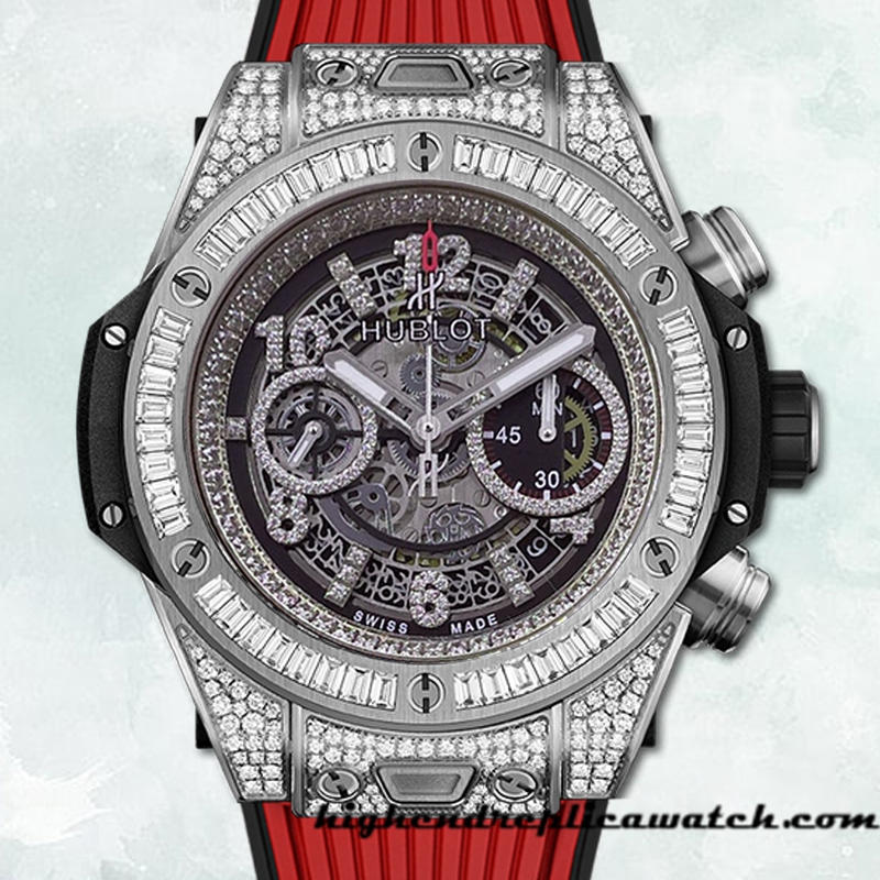 High End Replica Hublot Big Bang 44mm 411.NX.1170.RX.0904-001 Men Rubber Band Diamonds