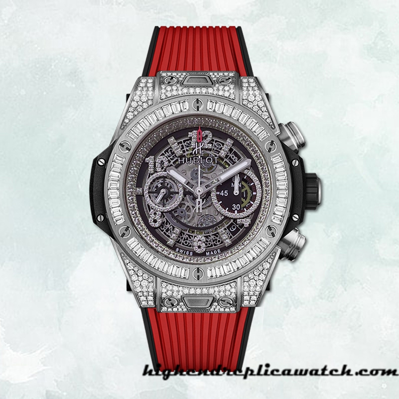 High End Replica Hublot Big Bang 44mm 411.NX.1170.RX.0904-001 Men Rubber Band Diamonds - Image 2