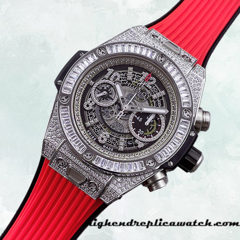 High End Replica Hublot Big Bang 44mm 411.NX.1170.RX.0904-001 Men Rubber Band Diamonds - Image 3