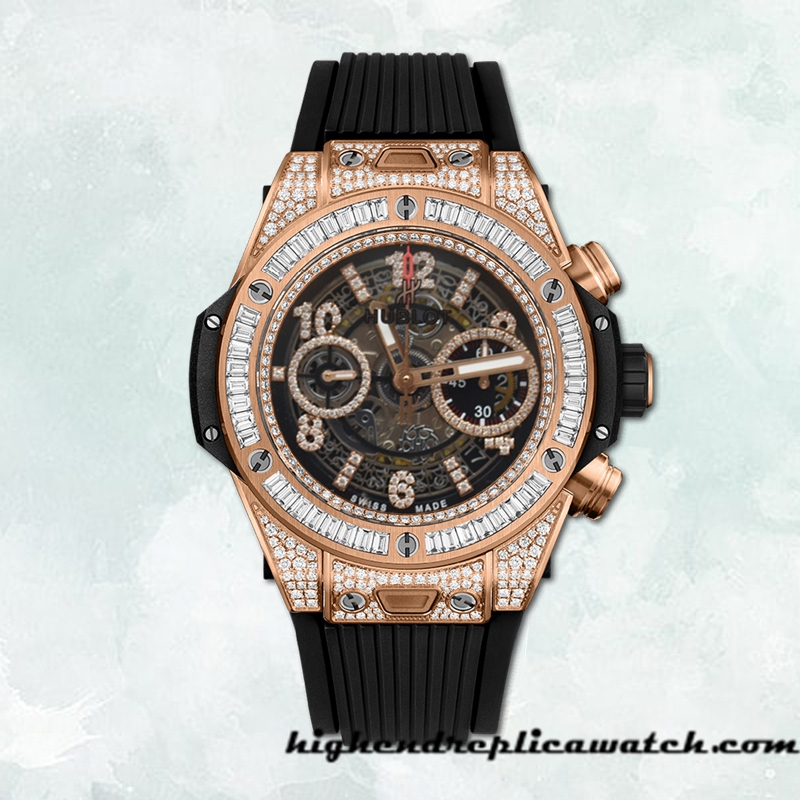 High End Replica Hublot Big Bang 44mm 411.OX.1180.RX.0904 Men Diamonds Rubber Band - Image 2