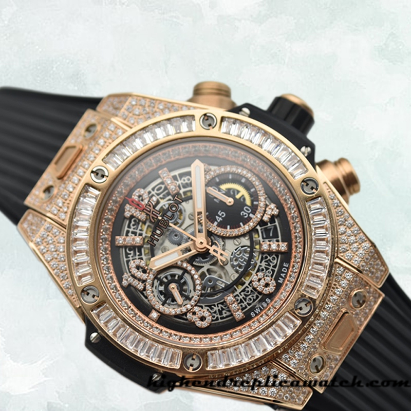 High End Replica Hublot Big Bang 44mm 411.OX.1180.RX.0904 Men Diamonds Rubber Band - Image 3