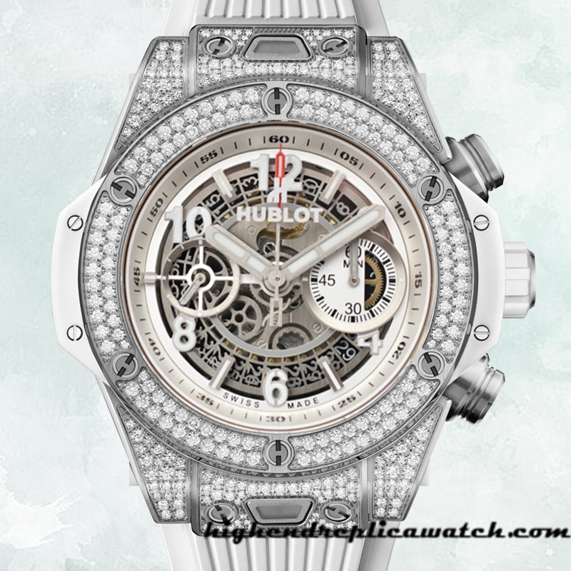 High End Replica Hublot Big Bang 44mm 441.NE.2011.RW.1704 Men Diamonds Rubber Band