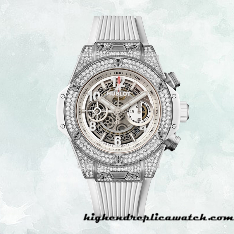 High End Replica Hublot Big Bang 44mm 441.NE.2011.RW.1704 Men Diamonds Rubber Band - Image 2