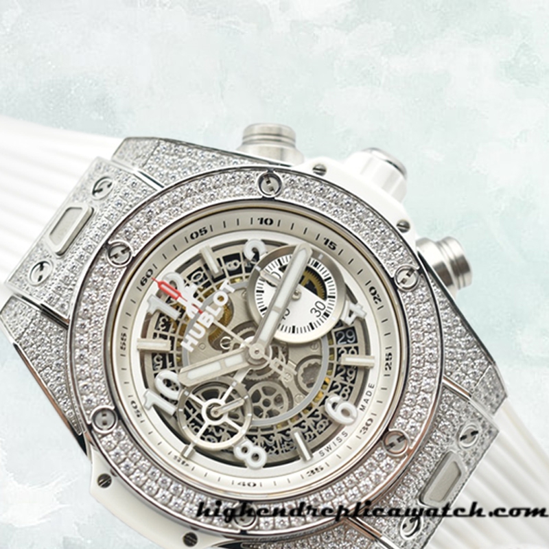 High End Replica Hublot Big Bang 44mm 441.NE.2011.RW.1704 Men Diamonds Rubber Band - Image 3