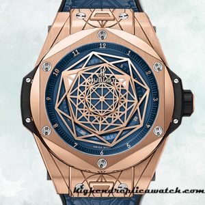 High End Replica Hublot Big Bang 465.OS.7189.VR.1204.MXM19-001 Men 44mm Leather Strap Blue Dial