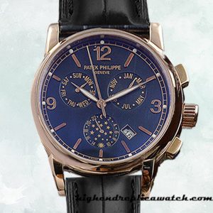 High End Replica Patek Philippe Complications 40mm ComplicationsBLSL023 Men's Blue Dial Leather Strap
