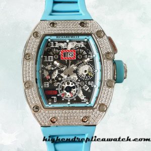 High End Replica Richard Mille RM011 Men RM011-023 Around 45mm Transparent Dial Diamond Bezel