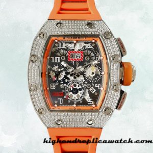 High End Replica Richard Mille RM011 RM011-026 Men Around 45mm Transparent Dial Diamond Bezel