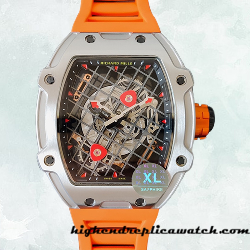 High End Replica Richard Mille RM27-04 RM27-04-009 Around 38*48mm Men Silver-tone Rubber Band