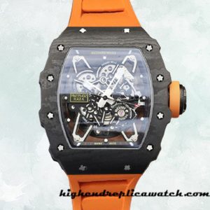 High End Replica Richard Mille RM35-02 RM35-02-001 Men Around 50*45mm Transparent Dial Carbon Fiber