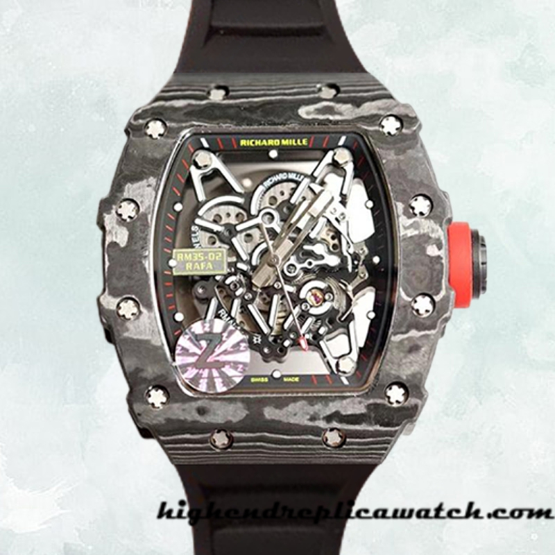 High End Replica Richard Mille RM35-02 Men Around 50*42mm RM35-02-002 Transparent Dial Slate Grey
