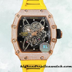 High End Replica Richard Mille RM35-02 RM35-02-028 Around 45mm Men Rose Gold-tone Diamond Bezel