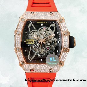 High End Replica Richard Mille RM35-02 RM35-02-031 Around 45mm Men Rubber Band Diamond Bezel