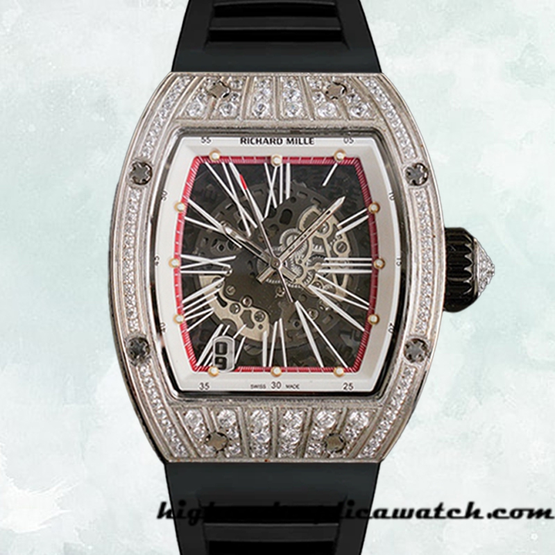High End Replica Richard Mille RM023 RM023 Men Around 50*40mm Diamond Rubber Band