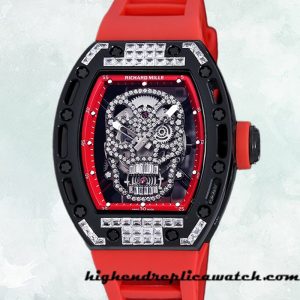 High End Replica Richard Mille RM 052 Men RM 052-018 50*42mm Diamonds Skull Dial Rubber Band